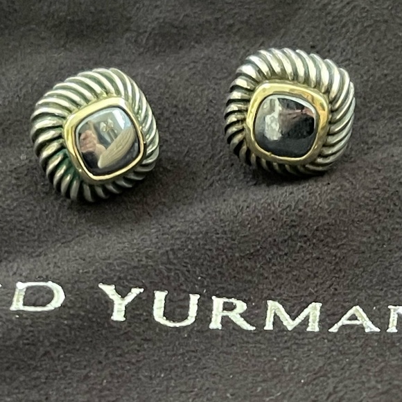 David Yurman hematite 14K solid gold sterling silver stud earrings Authentic - Picture 2 of 8